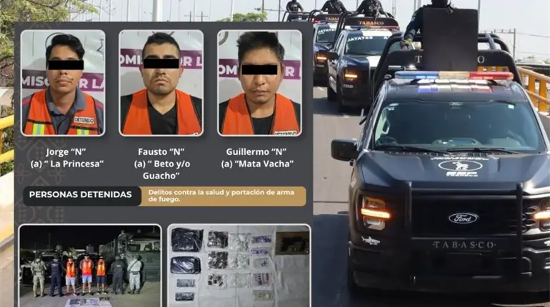 Detienen a 3 en Tierra Colorada con armas y droga