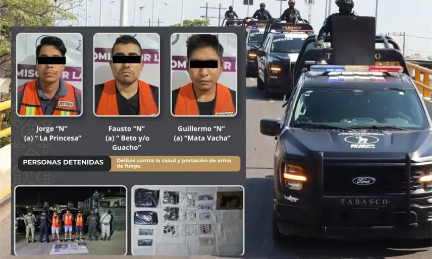 Detienen a 3 en Tierra Colorada con armas y droga