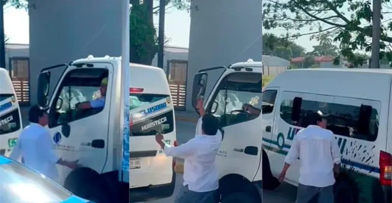 Viralizan conflicto entre conductor del transporte p&uacute;blico con chofer de cami&oacute;n repartidor en Tabasco