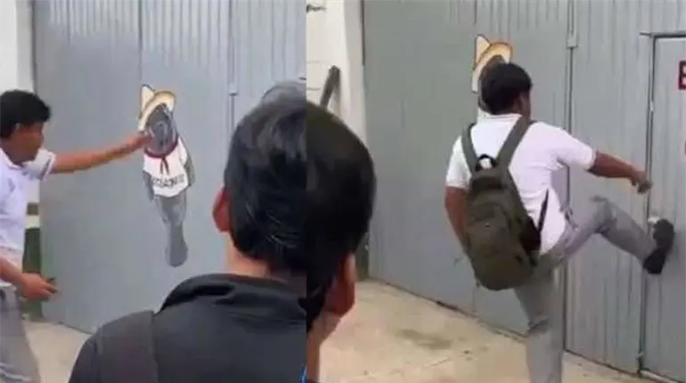 Estudiantes protestan y patean port&oacute;n del plantel 35 de C&aacute;rdenas; los dejaron afuera por llevar cabello largo