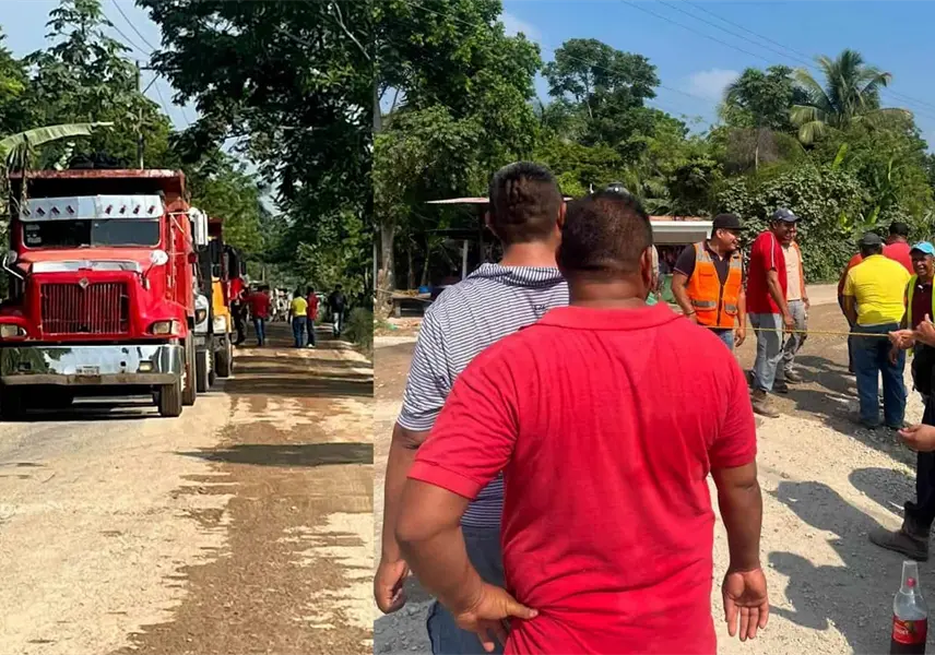 Tras 2 días de protesta contra unidades pesadas, habitantes de Cuatro Caminos, Huimanguillo levantan bloqueo Tras 2 días de protesta contra unidades pesadas, habitantes de Cuatro Caminos, Huimanguillo levantan bloqueo