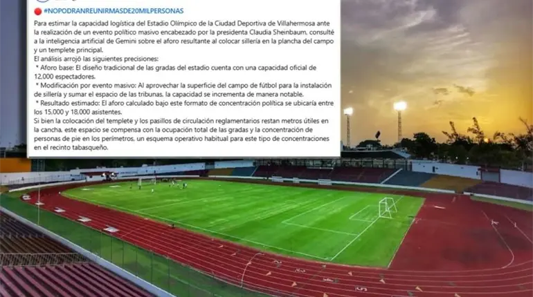 Evento de Sheinbaum en Villahermosa no superar&aacute; los 18 mil asistentes: MAD dice tras consulta a la IA