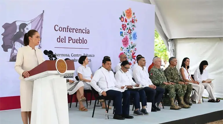 Encabeza Sheinbaum primera "Ma&ntilde;anera" en Tabasco; rechaza &acute;rompimiento&acute; con gobernador