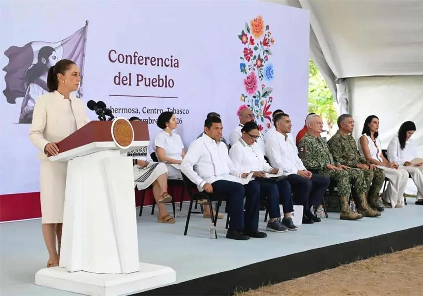 Encabeza Sheinbaum primera "Ma&ntilde;anera" en Tabasco; rechaza &acute;rompimiento&acute; con gobernador