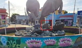 Vandalizan fuente de Los Manat&iacute;es en el pueblo m&aacute;gico de Frontera