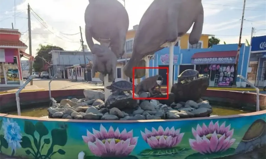 Vandalizan fuente de Los Manatíes en el pueblo mágico de Frontera