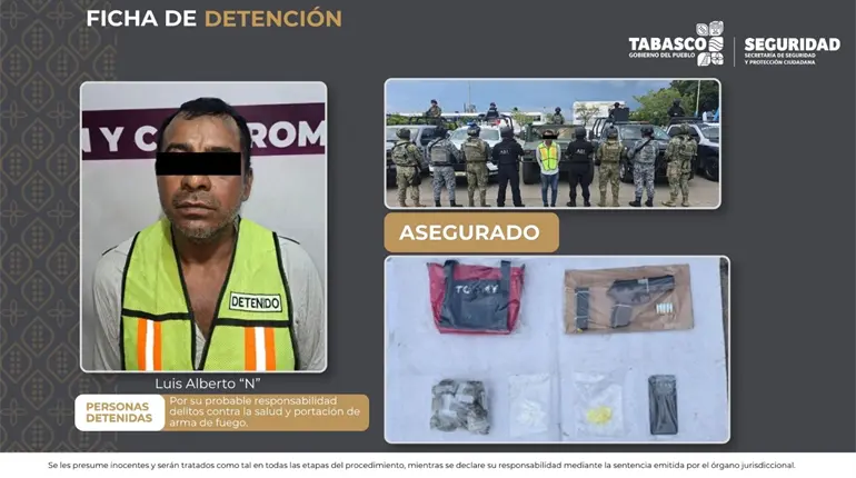 Detienen a hombre con drogas y arma en Centro