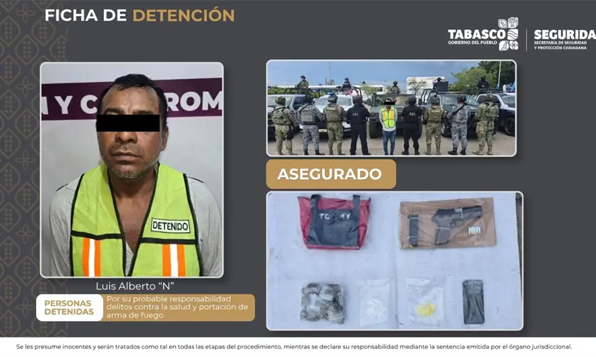 Detienen a hombre con drogas y arma en Centro