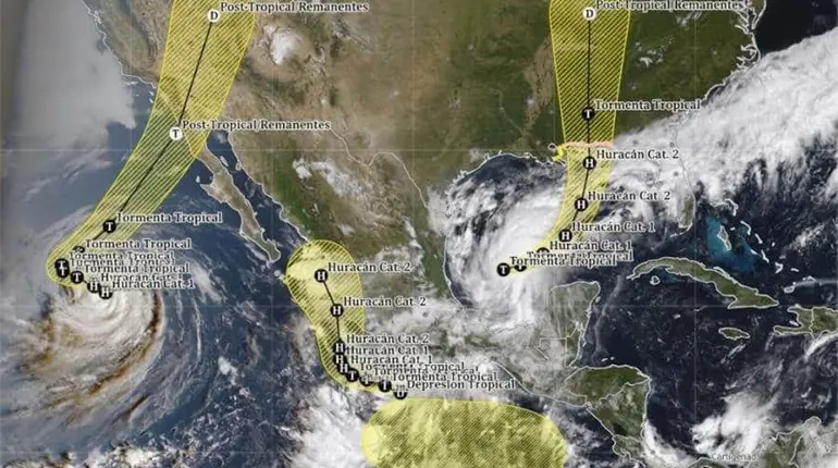 Conagua alerta por los ciclones "Isa&iacute;as", "Sim&oacute;n" y "Rachel" que afectar&aacute;n a M&eacute;xico