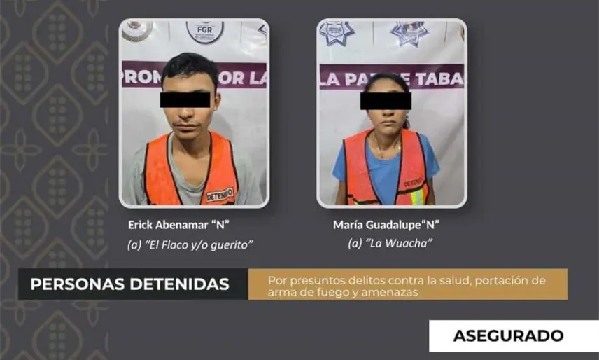 Detienen a 2 en Centro presuntamente relacionados con la colocación de cartulinas de amenaza