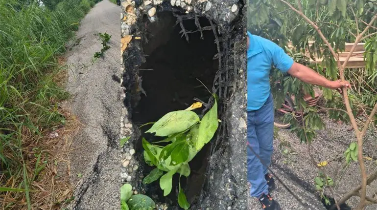 Advierten de deslave y hundimiento en carretera principal de Gonz&aacute;les 4ta, Centro
