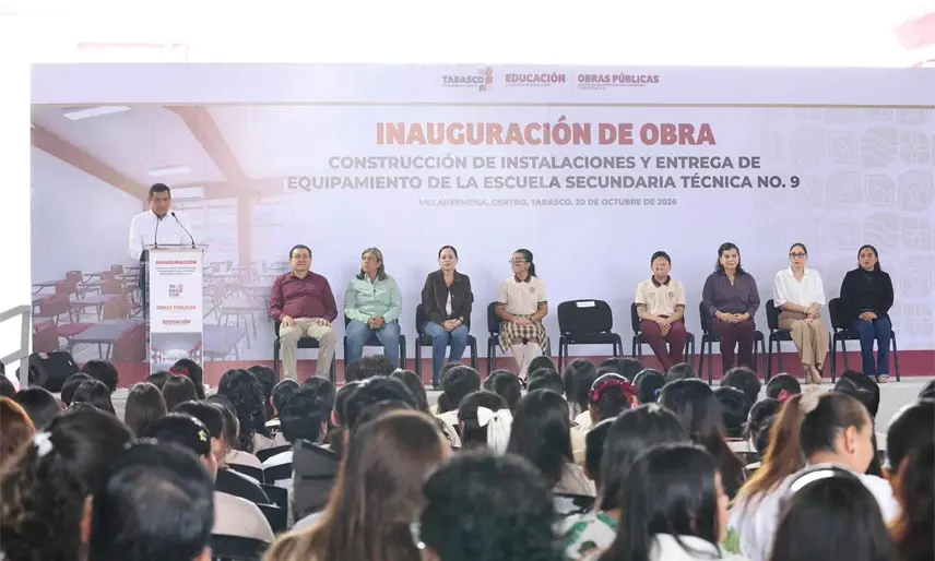 Inaugura May construcción de instalaciones y equipamiento en la Secundaria Técnica No. 9