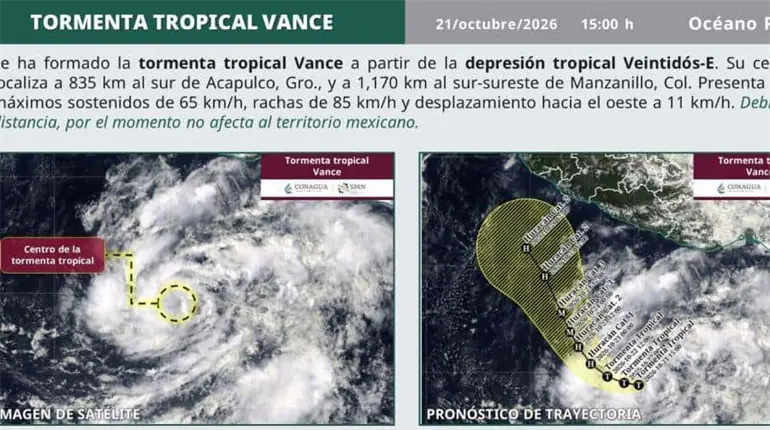 Se forma la tormenta tropical Vance en el Pac&iacute;fico mexicano