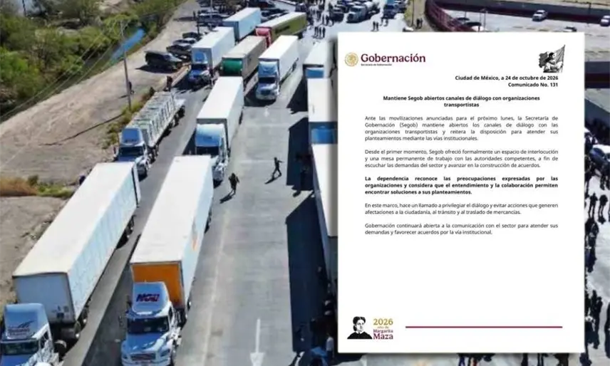 Reitera SEGOB llamado a transportistas para evitar bloqueos el lunes